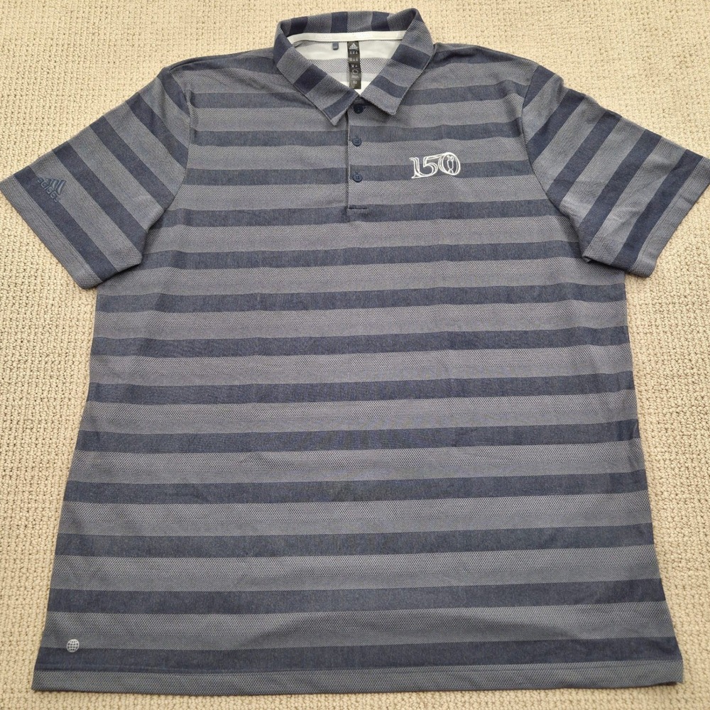 Adidas Golf Polo Shirt 150 British Open Logo Striped Gray Mens 2XL - Picture 2 of 8
